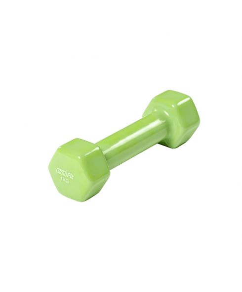 Гантель в виниловой оболочке, шестигранник PROFI-FIT 1 кг, зеленая