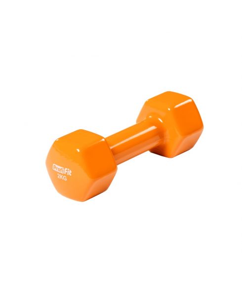 Гантель в виниловой оболочке, шестигранник PROFI-FIT 2 кг, оранжевая