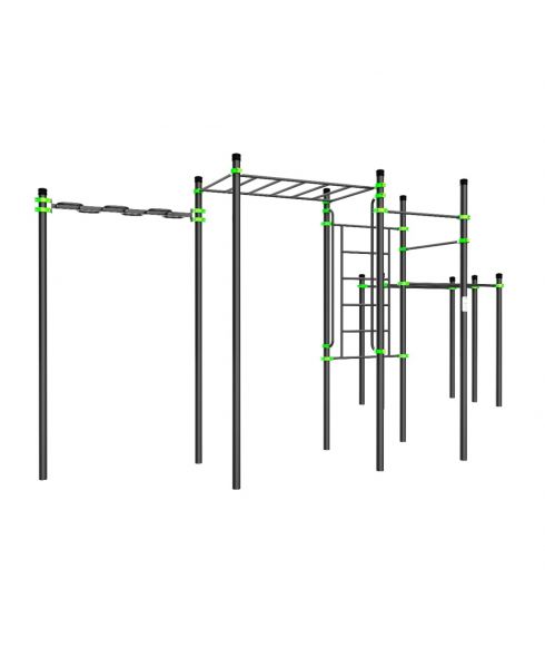 W229 Воркаут (рукоход змеевик и клас., швед стенка, 2 перекладины, брусья двойные) ZAVODSPORTA